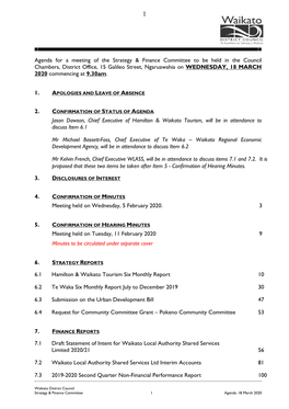 Agenda for a Meeting of the Strategy & Finance Committee to Be Held In