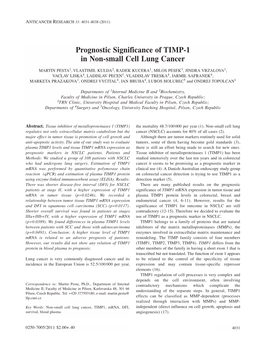 Prognostic Significance of TIMP-1 in Non-Small Cell Lung Cancer