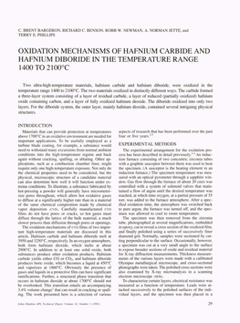 Oxidation Mechanisms of Hafnium Carbide and Hafnium Diboride in the Temperature Range 1400 to 2100°C