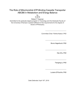 The Role of Mitochondrial ATP-Binding Cassette Transporter