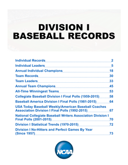 Division I Baseball Records