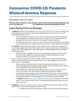 Coronavirus (COVID-19) Pandemic Whole-Of-America Response