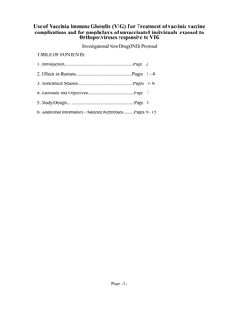 Investigator's Brochure: Vaccinia Immune Globulin