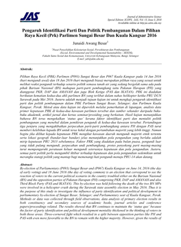 Pengaruh Identifikasi Parti Dan Politik Pembangunan Dalam Pilihan Raya Kecil (Prk) Parlimen Sungai Besar Dan Kuala Kangsar 2016 Junaidi Awang Besar1