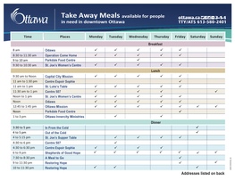 Weekly Take-Away Meal Schedule