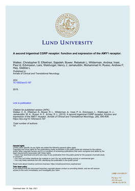 A Second Trigeminal CGRP Receptor: Function and Expression of the AMY1 Receptor