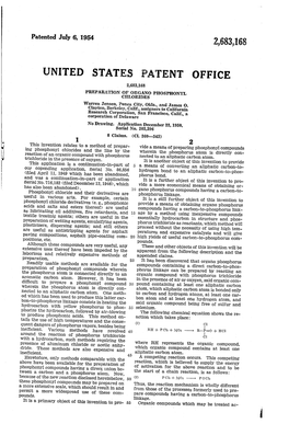 UNITED STATES PATENT OFFICE 2,683,168 PREPARATHON of ORGANO PHOSPHONY, CHELORADES Warren Jensen, Ponca City, Okla., and James O