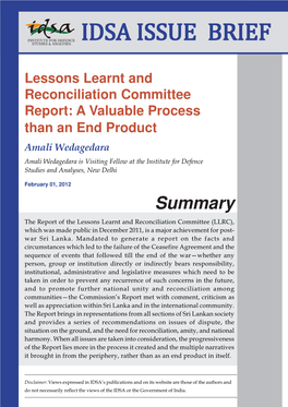 Lessons Learnt and Reconciliation Committee Report