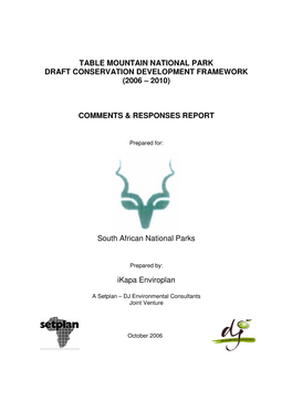 Table Mountain National Park Draft Conservation Development Framework (2006 – 2010)