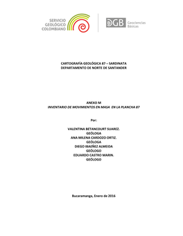 Cartografía Geológica 87 – Sardinata Departamento De Norte De Santander