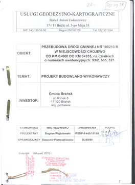 R(Lx{L-(Dl 1P USLUGI GEODEZYJNO-KARTOGRAFICZNE Marek Antoni Lukaszewicz 17-111 Bocki Ul