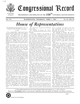 Congressional Record United States Th of America PROCEEDINGS and DEBATES of the 108 CONGRESS, SECOND SESSION