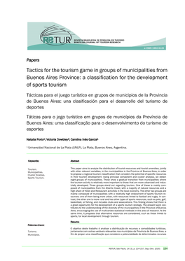 Tactics for the Tourism Game in Groups of Municipalities from Buenos Aires Province: a Classification for the Development of Sports Tourism