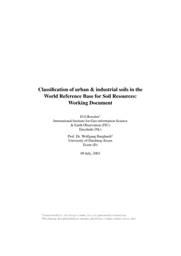 Classification of Urban & Industrial Soils in the World Reference Base