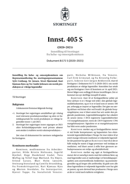 Innst. 405 S (2020–2021) Innstilling Til Stortinget Fra Helse- Og Omsorgskomiteen