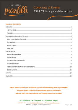 Table of Contents Breakfast