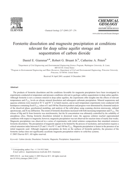 Forsterite Dissolution and Magnesite Precipitation at Conditions Relevant for Deep Saline Aquifer Storage and Sequestration of Carbon Dioxide