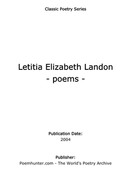 Letitia Elizabeth Landon - Poems