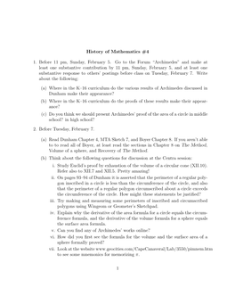 History of Mathematics #4 1. Before 11 Pm, Sunday, February 5. Go to The