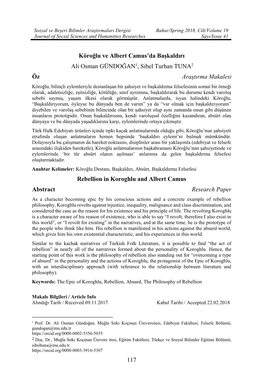 117 Köroğlu Ve Albert Camus'da Başkaldırı Ali Osman GÜNDOĞAN1, Sibel Turhan TUNA2 Öz Araştırma Makalesi Rebellion In