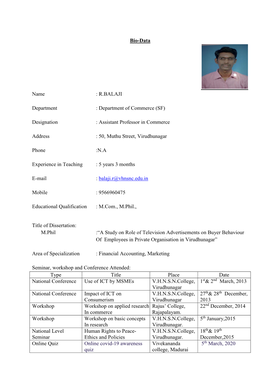 Name : R.BALAJI