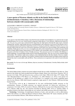 Echinodermata: Crinoidea), with a Discussion of Relationships Between Crinoids with Xenomorphic Stalks