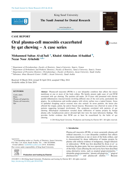 Oral Plasma-Cell Mucositis Exacerbated by Qat Chewing – a Case Series