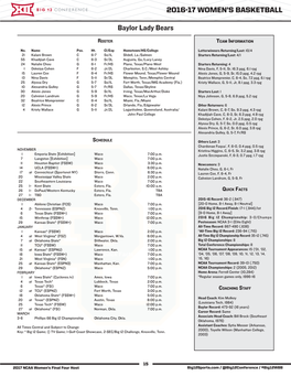 2016-17 WOMEN's BASKETBALL ETBALL Baylor Lady Bears
