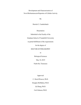 Development and Characterization of Novel Bioluminescent Reporters of Cellular Activity by Derrick C. Cumberbatch Dissertation