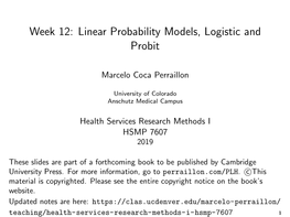 Week 12: Linear Probability Models, Logistic and Probit