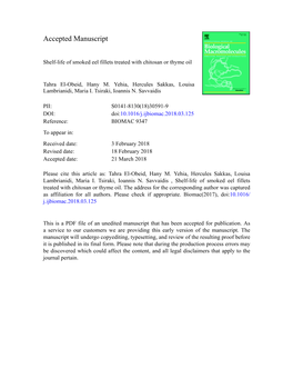 Shelf-Life of Smoked Eel Fillets Treated with Chitosan Or Thyme Oil