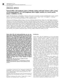 Natural Killer Cell Lymphoma Shares Strikingly Similar Molecular Features