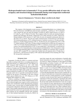 Hydrogen-Bonded Water in Laumontite I: X-Ray Powder Diffraction Study Of