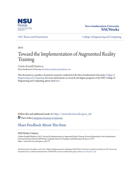 Toward the Implementation of Augmented Reality Training Charles Randall Mayberry Nova Southeastern University, Dr.Charles.Mayberry@Outlook.Com