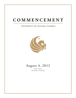 Commencement Program Will Be Available at for Download As a PDF Beginning Monday, August 6, 2012
