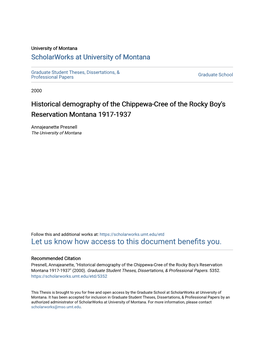 Historical Demography of the Chippewa-Cree of the Rocky Boy's Reservation Montana 1917-1937