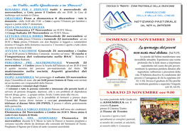 … in Valle, Nelle Giudicarie E in Diocesi! La Speranza Dei Poveri Non Sarà Mai Delusa (Sal 9,19). DOMENICA 17 NOVEMBRE 2019