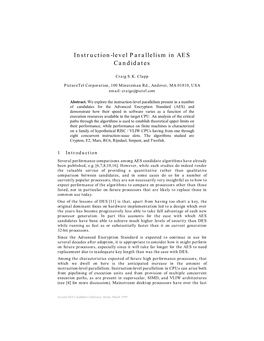 Instruction-Level Parallelism in AES Candidates Craig S