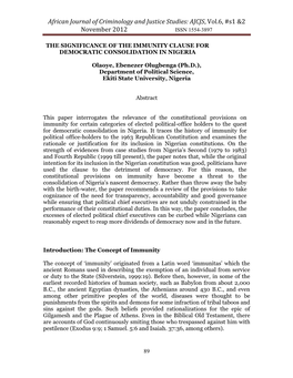 The Significance of the Immunity Clause for Democratic Consolidation in Nigeria