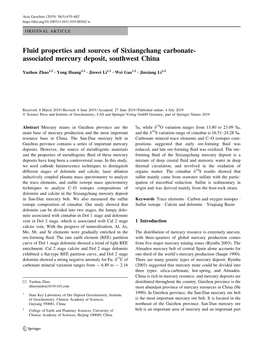 Fluid Properties and Sources of Sixiangchang Carbonate- Associated Mercury Deposit, Southwest China