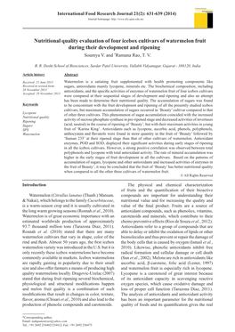 Nutritional Quality Evaluation of Four Icebox Cultivars of Watermelon Fruit During Their Development and Ripening Soumya V