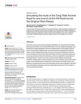 Simulating the Route of the Tang-Tibet Ancient Road for One Branch of the Silk Road Across the Qinghai-Tibet Plateau