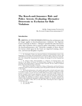 The Knock-And-Announce Rule and Police Arrests: Evaluating Alternative Deterrents to Exclusion for Rule Violations