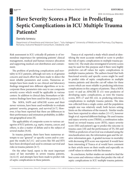 Have Severity Scores a Place in Predicting Septic Complications in ICU Multiple Trauma Patients?