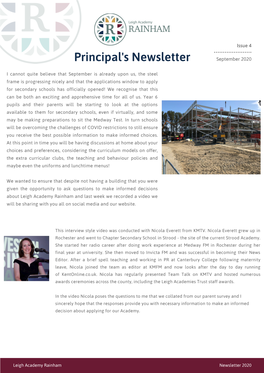 September 2020 Principal Newsletter