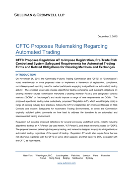 CFTC Proposes Rulemaking Regarding Automated Trading