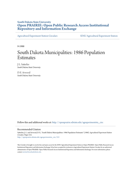 South Dakota Municipalities: 1986 Population Estimates J
