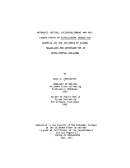 Patent Period of Dipetalonema Reconditum (Grassi) and the Incidence of Canine Filariasis and Ectoparasites in North-Central Oklahoma