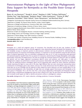 Pancrustacean Phylogeny in the Light of New Phylogenomic Data: Support for Remipedia As the Possible Sister Group of Hexapoda Bjoern M