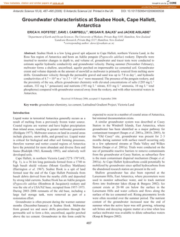 Groundwater Characteristics at Seabee Hook, Cape Hallett, Antarctica ERICA H